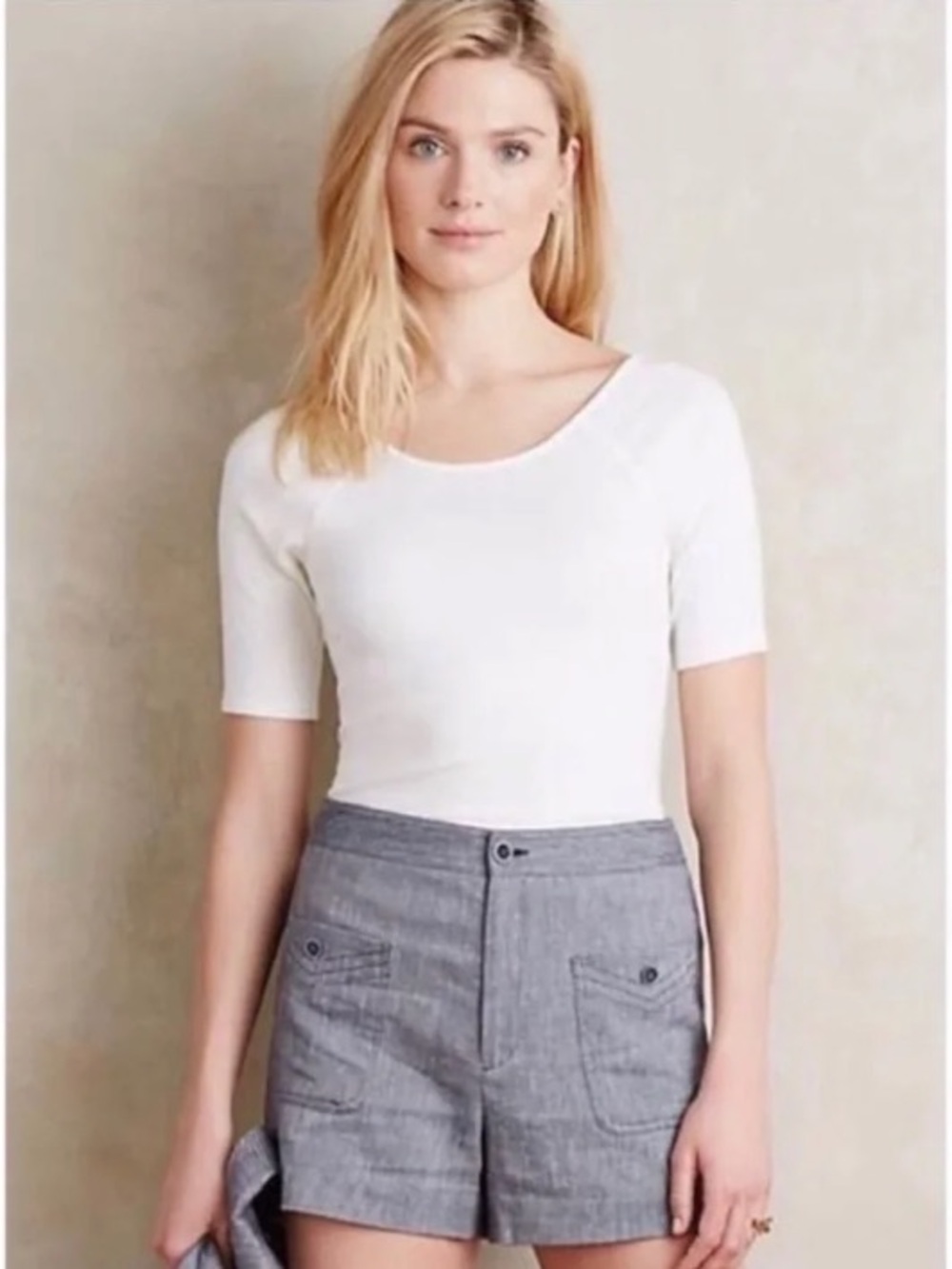 Chartonnier Mid-Rise Chambray Chino Shorts Size 6